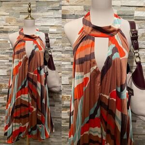 Hutch for Anthropologie XL Pleated Halter Mini Dress | Brown Motif NWT